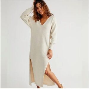Free People Willow Reversible Sweater Dress Cream Size M Slit Midi
